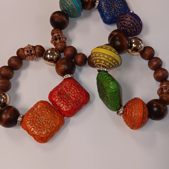 Colorful Beaded Bracelet Set Of Three - Picture 1 of 8